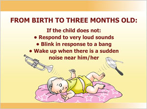 A very young child sleeping. there are noises around the child such as a blaring trumpet etc, but the child is sleeping through it all.