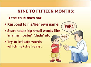 A child with hearing complaints having difficulty in interacting with his father. The father is asking the child to speak PAPA, but he is unable to repeat the words.